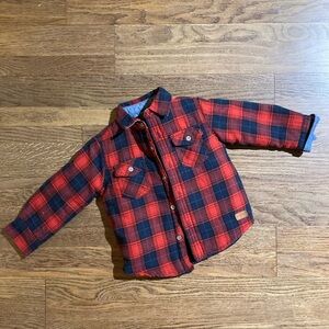 7 For All Mankind Red and Navy Plaid Kids Button Down Shirt
